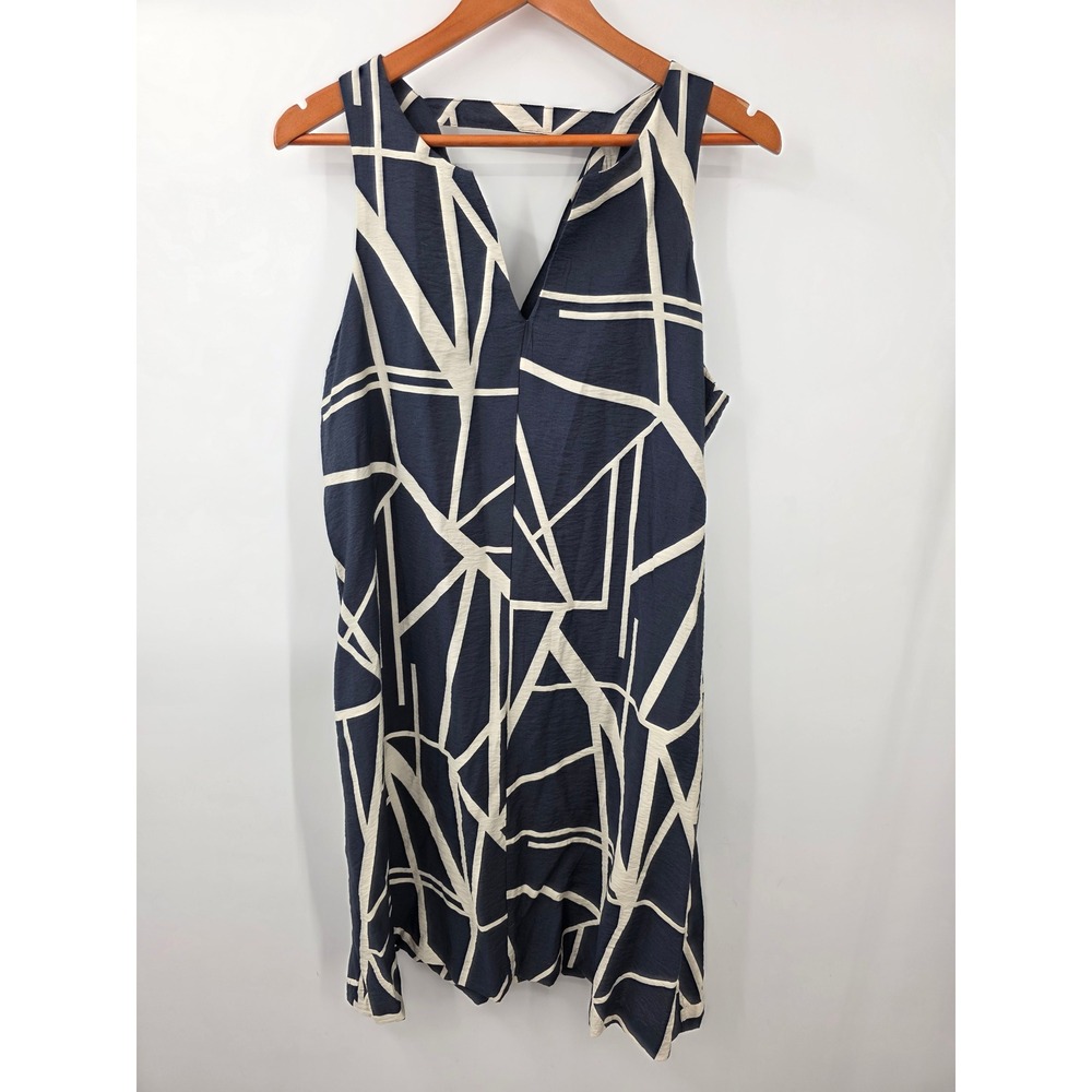 Banana Republic Navy Geometric V-Neck Cutout Back Shift Dress Pockets Large